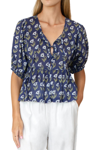TS Love Tomas Bastian Top, Pressed Poppies Blue Indigo