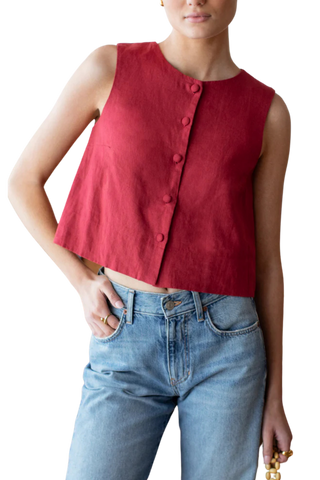 TS Love Tomas Button Front Wide Hem Top, Pompeian Red