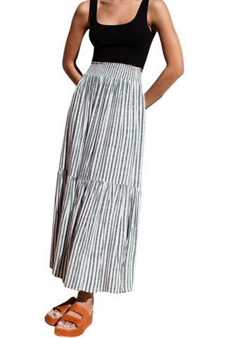 TS Love Tomas Shirred Skirt, Moss Stripe