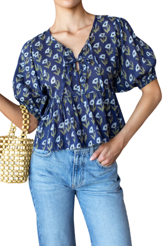 Love Tomas Bastian Top, Pressed Poppies Blue Indigo