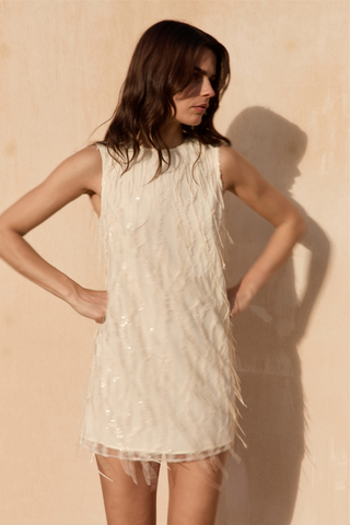 Roame. Eloise Sequin Dress, Blanc