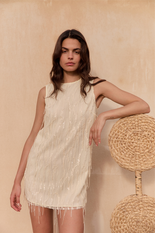 Roame. Eloise Sequin Dress, Blanc