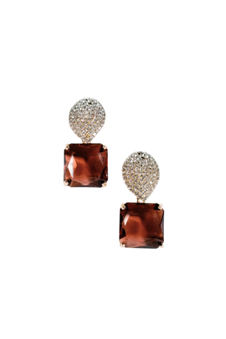 Smokey Plum Retro Pave Crystal Gumdrop Earrings