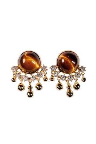 Tiger's Eye Crystal Fringe Statement Earrings