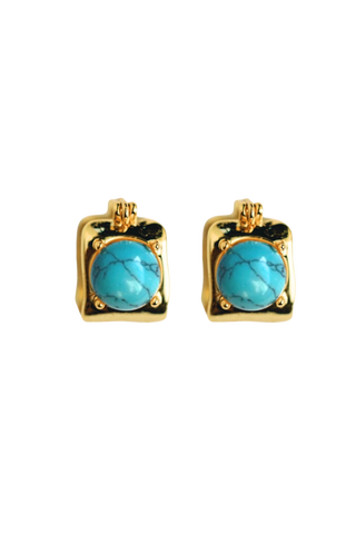 Vintage Mini Square Gold & Turquoise Earrings