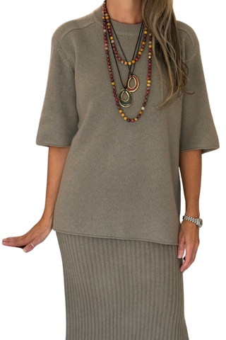 White & Warren Cashmere Oversized Tee, Soft Shale
