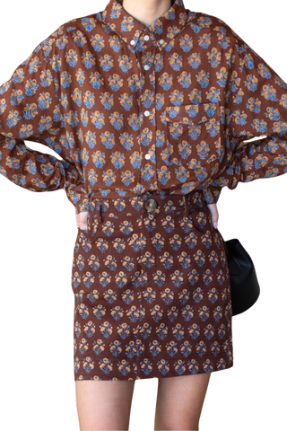 Love Tomas Studio Pocket Skirt, Library Flowers Cocoa Organic