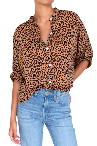 Love Tomas Mandarin Collar Top, Vintage Leopard Organic