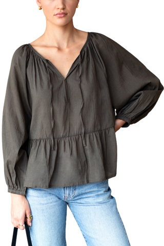 Love Tomas Lucienne Peplum Top, Olive Grove Organic