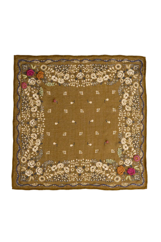 Chan Luu Embroidered Floral Bandana, Olive