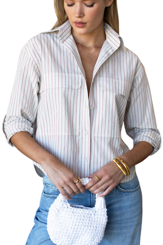 Emerson Fry Oversize Pocket Short Shirt, Rust Stripe