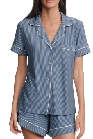 TS Eberjey Gisele Printed Relaxed Shorts Pj Set, Duo Stripe Blue Ivory