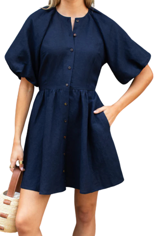 Love Tomas Bastille Short Dress, Midnight Linen