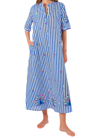 Nimo With Love Cassia Dress, Stripe Peacock Embroidery
