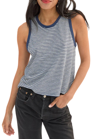 Clare V. Camp Fit Tank, Navy Cream Mini Stripe