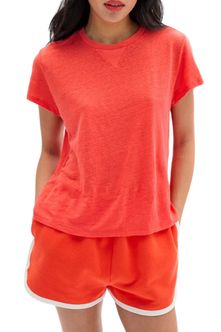Clare V. Classic Tee w/ V-Stitch, Bright Poppy