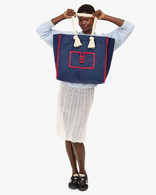 Clare V. Beach Marine Canvas Tote, Navy