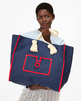 Clare V. Beach Marine Canvas Tote, Navy