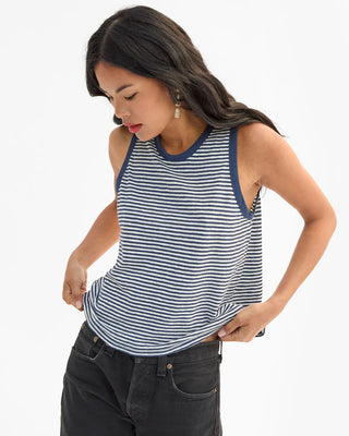 Clare V. Camp Fit Tank, Navy Cream Mini Stripe