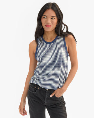 Clare V. Camp Fit Tank, Navy Cream Mini Stripe