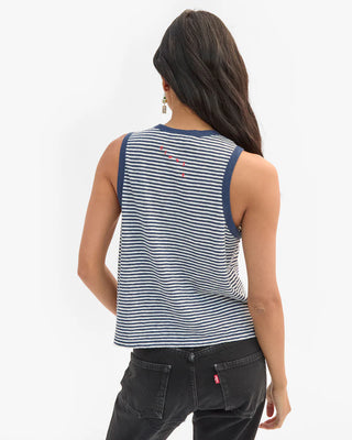 Clare V. Camp Fit Tank, Navy Cream Mini Stripe