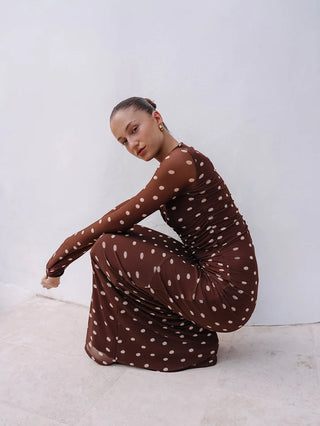 Kivari Edie Mesh Maxi Dress, Brown