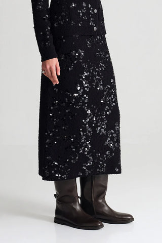 Cara Cara Yuma Sequin Skirt, Black Sequin Knit