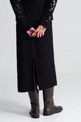 Cara Cara Yuma Sequin Skirt, Black Sequin Knit