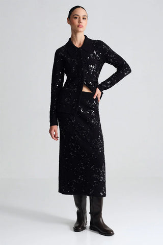 Cara Cara Yuma Sequin Skirt, Black Sequin Knit