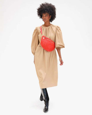 Clare V. Grande Fanny Medium Woven Diagonal, Bright Poppy