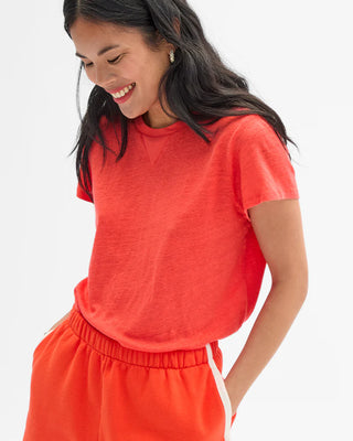 Clare V. Classic Tee w/ V-Stitch, Bright Poppy