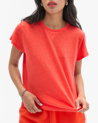 Clare V. Classic Tee w/ V-Stitch, Bright Poppy