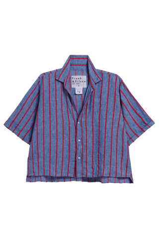 Frank & Eileen Rosie Short Sleeve Button Up, Blue Red Stripe