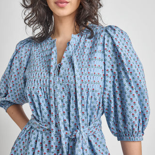 Pink Chicken Pintuck Indira Dress, Light Blue Carnation