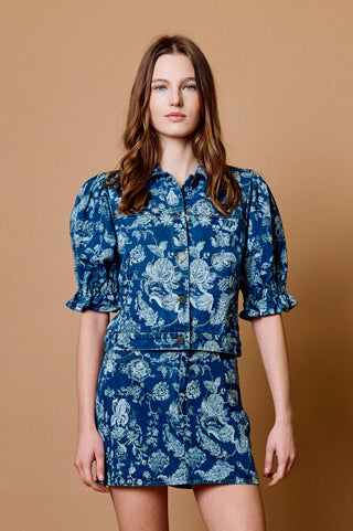 Cleobella Dorian Jacket, Bois Laser Print Dark Wash