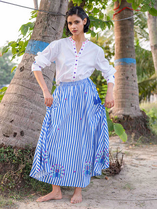 Nimo With Love Vanilla Skirt, Stripe Peacock Embroidery