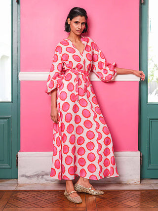Nimo With Love Marigold Dress, Ikat Pink Orange