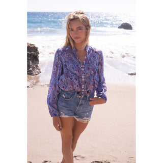 Bell Marly Top, Blue and Pink Flower
