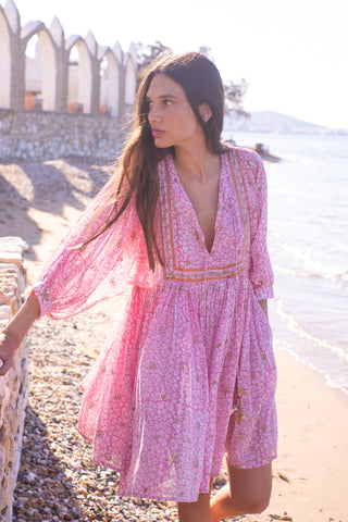 Bell Sylvie Mini Tunic Dress, Pink Gold Stamp