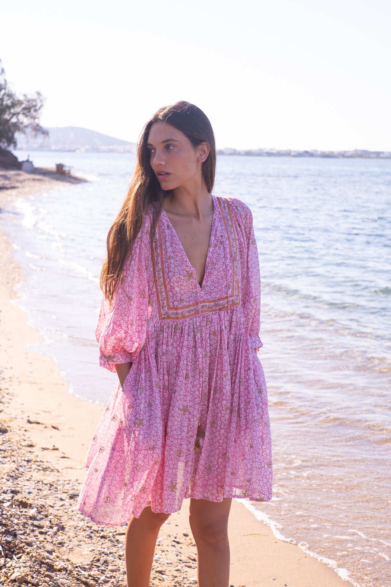 Bell Sylvie Mini Tunic Dress, Pink Gold Stamp