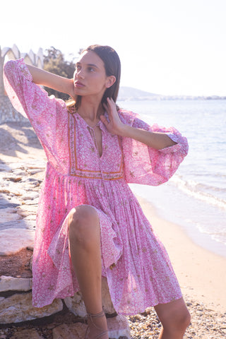 Bell Sylvie Mini Tunic Dress, Pink Gold Stamp