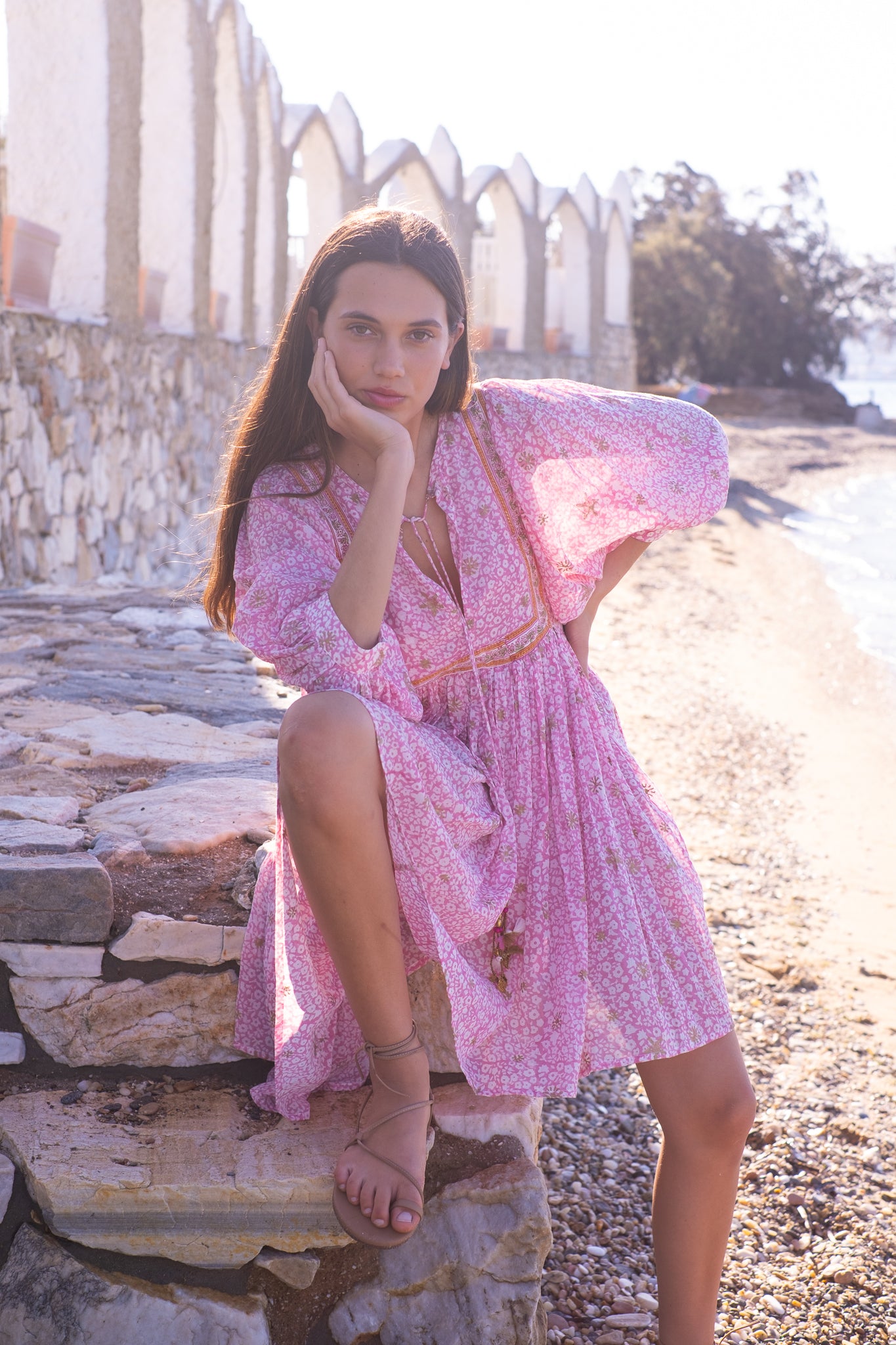 Bell Sylvie Mini Tunic Dress, Pink Gold Stamp