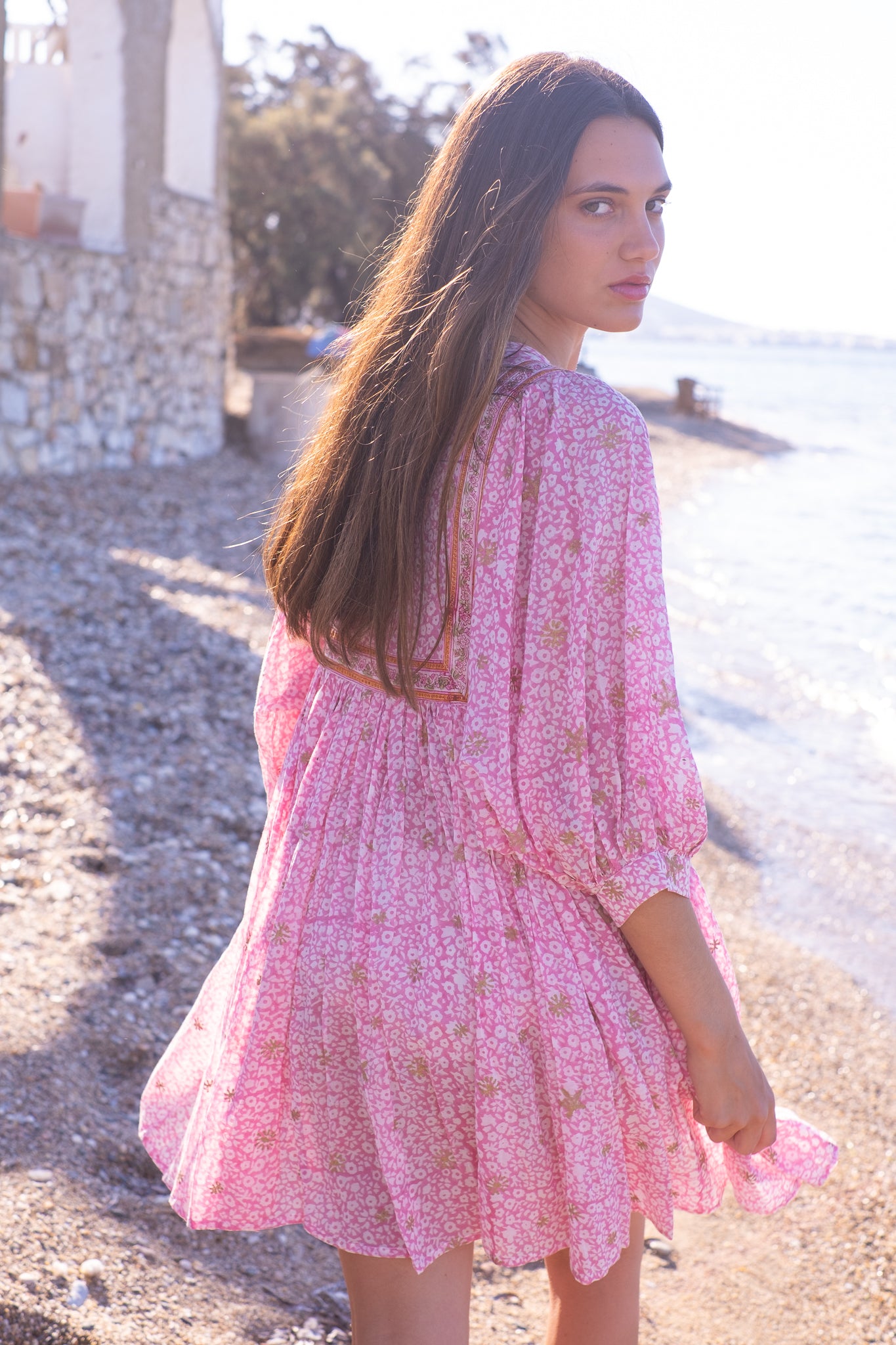 Bell Sylvie Mini Tunic Dress, Pink Gold Stamp