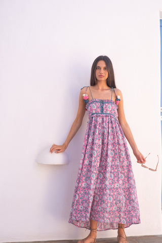 Bell Maggie Dress, Pink Turquoise Floral