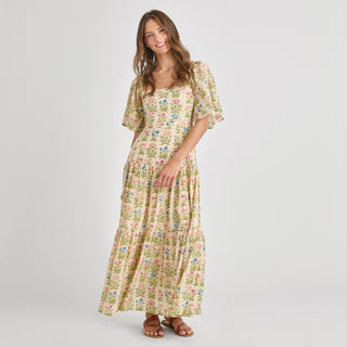 Pink Chicken Marilyn Bell Sleeve Dress, Leafy Floral