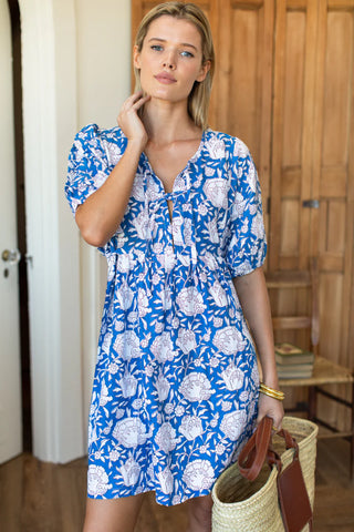 Love Tomas Bastian Short Dress, Mixed Flora Blue Linen
