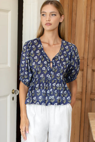 TS Love Tomas Bastian Top, Pressed Poppies Blue Indigo
