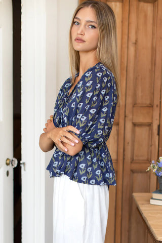 Love Tomas Bastian Top, Pressed Poppies Blue Indigo