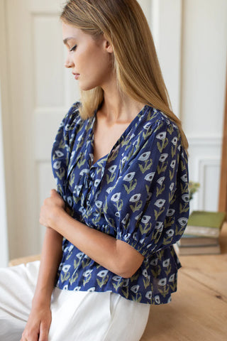Love Tomas Bastian Top, Pressed Poppies Blue Indigo