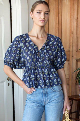 TS Love Tomas Bastian Top, Pressed Poppies Blue Indigo